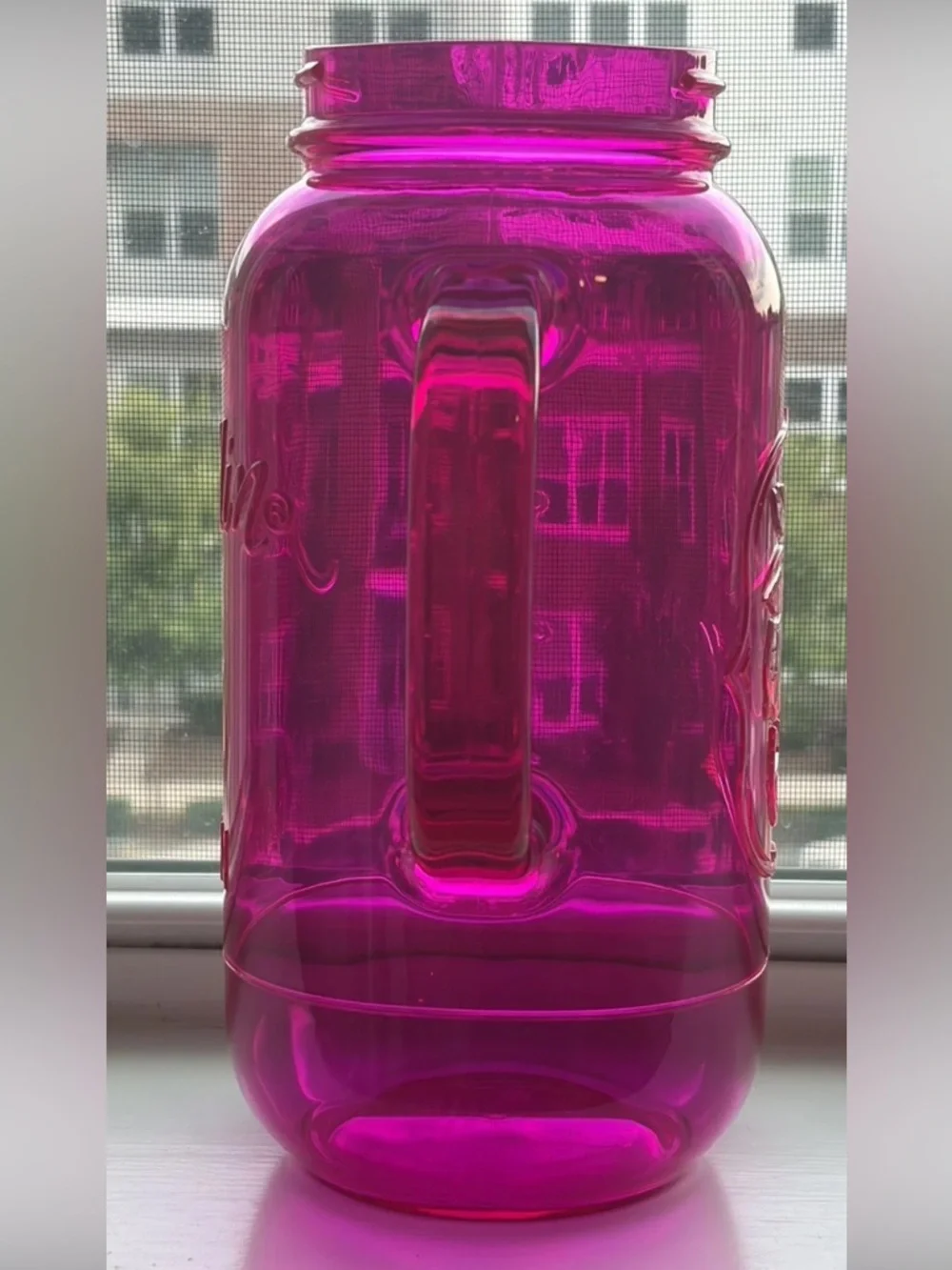 Aladdin Mason Jar Plastic Pitcher with Handle and Spout 80 Ounces Pink
